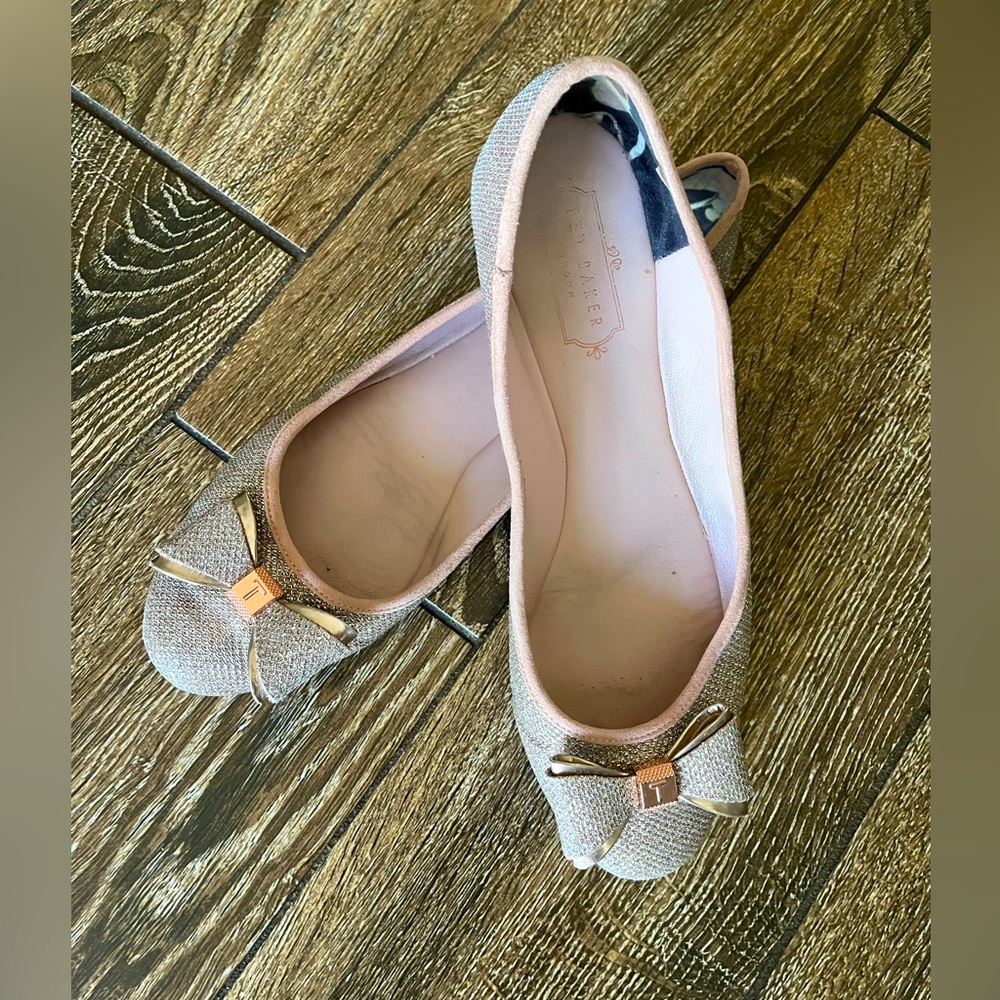TED BAKER pink glittery bow flats